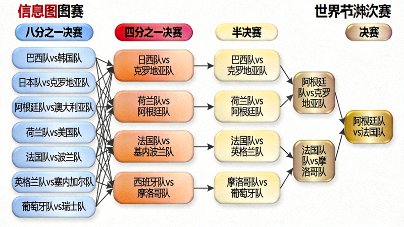世界杯淘汰赛阶段对阵图可视化展示